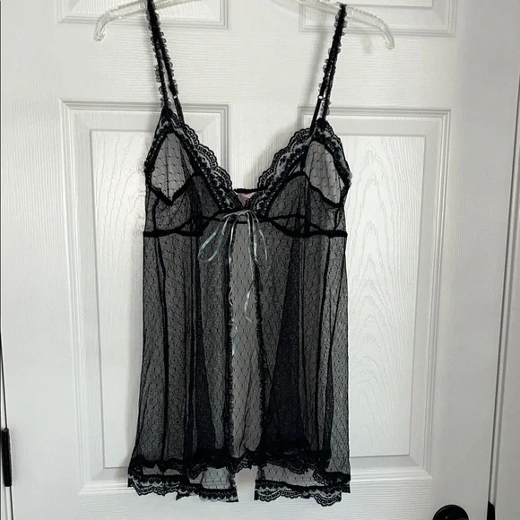 Victoria’s Secret Sheer Black Babydoll with Blue Lace Trim - Picture 1 of 8